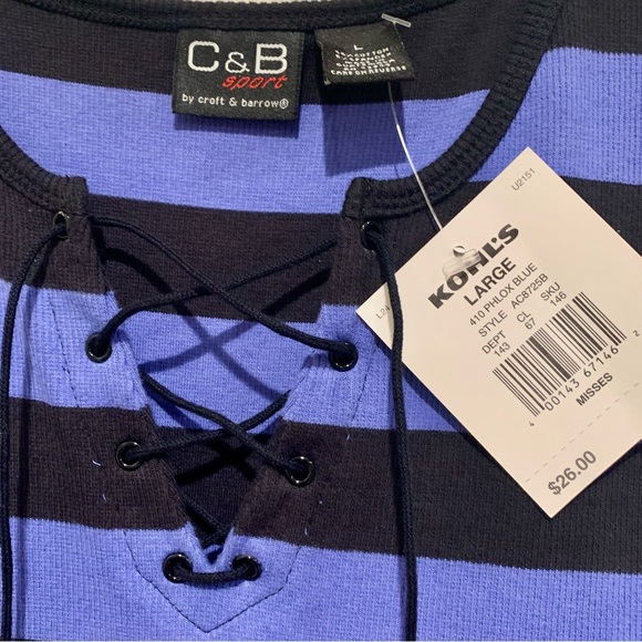 C & B Sport Sleeveless Casual Ribbed Knit Stripe Shift Dress Blue Size Large NWT - Picture 3 of 10